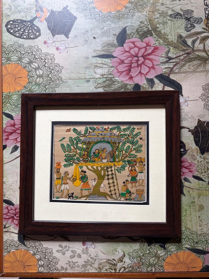 A framed hand-painted Pattachitra folk-art gift